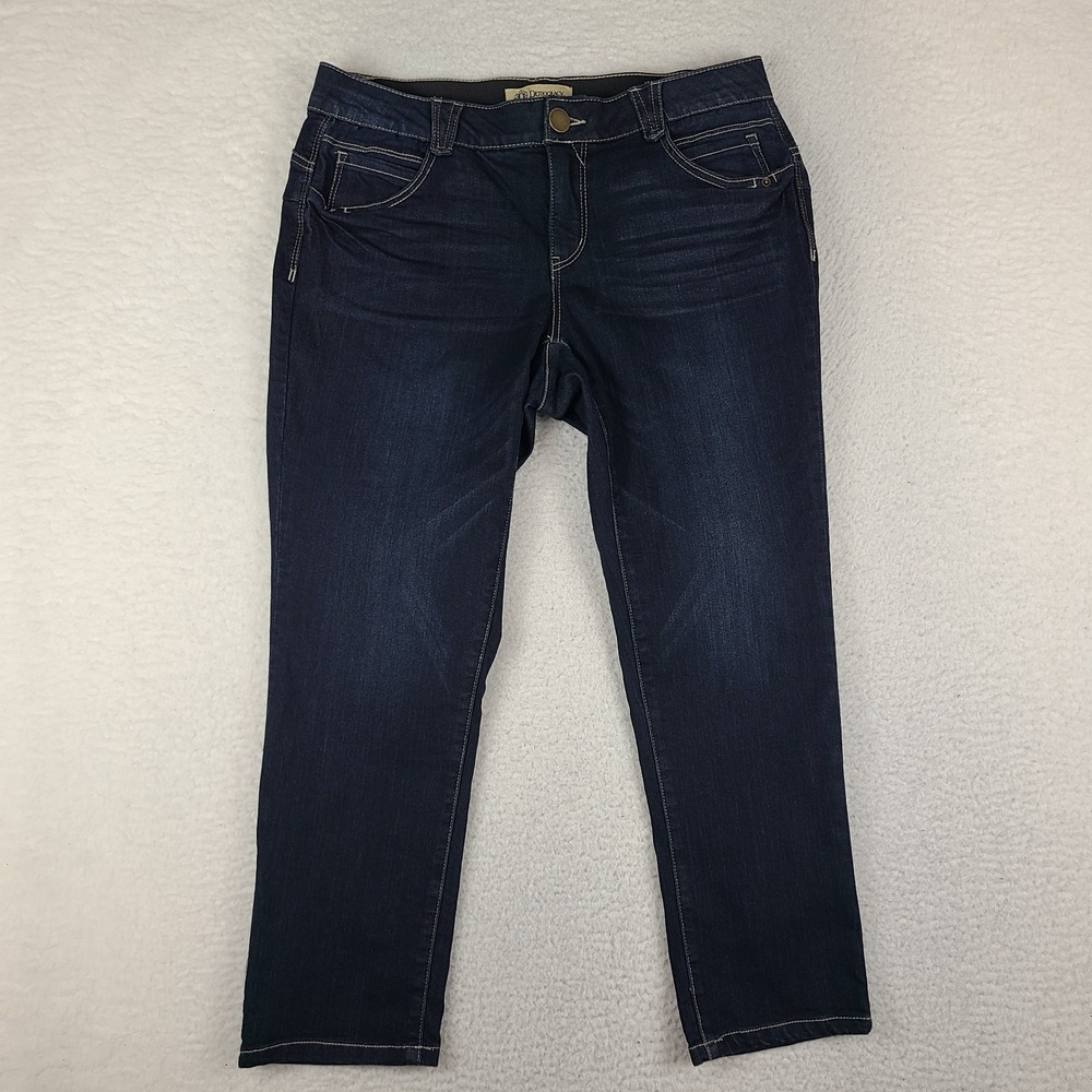 Democracy Jeans Womens 14W Blue Ab Solution Straight Crop Dark Wash Denim